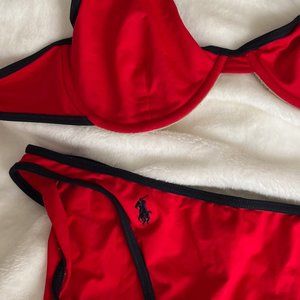 Ralph Lauren Polo Sport Red Bikini with Navy Trim Size 14